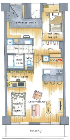 70㎡を自分専用の1LDKにカスタマイズした間取り